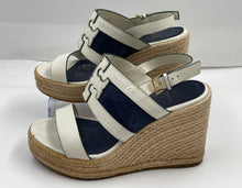 Load image into Gallery viewer, Authentic Tory Burch Womens Ines White Blue Wedge Heel Espadrille Sandals Sz 8M
