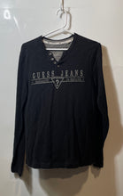 Load image into Gallery viewer, Guess Jeans Mens Black Cotton Long Sleeve Henley Neck T-Shirt Size Small
