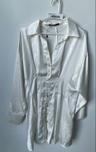 Load image into Gallery viewer, Zara Womens White Collared Long Sleeve Button-Front Shirt Dress Size XL
