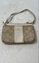 Load image into Gallery viewer, Coach Womens Beige White Monogram Credit Card Slots Corner Zip Wristlet Wallet
