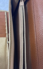 Load image into Gallery viewer, Tannino Womens Gold Brown Leather Back Pocket Card Holders Tri-Fold Wallet
