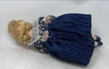 Load image into Gallery viewer, Vintage Blond Hair Gray Eyes Porcelain Girl Doll In Blue Dress &amp; Shoes
