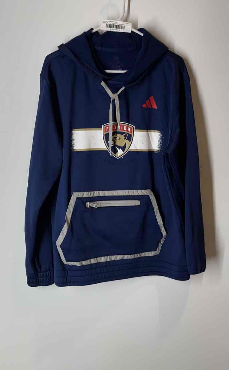 Adidas Mens Blue NHL Florida Panthers Team Issue Hockey Pullover Hoodie Size L