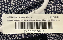 Load image into Gallery viewer, Guess Womens Blue White Printed Long Sleeve Button-Up Shirt Size Small
