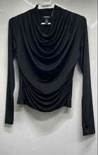 Load image into Gallery viewer, Express Womens Black Long Sleeve Drape Cowl Neck Pullover Blouse Top Size XS
