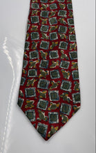 Load image into Gallery viewer, Christian Dior Mens Red Green Geometric Printed Keeper Loop Pointed Tie
