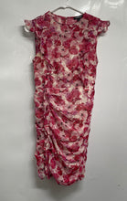 Load image into Gallery viewer, Express Womens Pink Floral Back Zip Short Sleeve Ruched Sheath Dress Size XS
