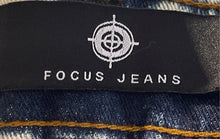Load image into Gallery viewer, Focus Mens Blue Denim Distressed Rhinestone 5-Pocket Design Skinny Jeans 30W/30L
