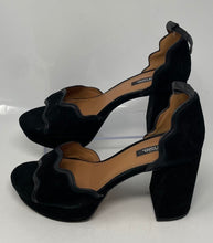 Load image into Gallery viewer, Kensie Womens Black Suede Open Toe Scalloped Platform Ankle Strap Heels Size 9
