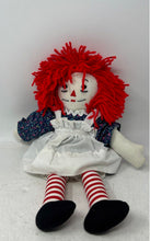 Load image into Gallery viewer, Aurora Red Yarn Hair Handmade Raggedy Ann Cloth Doll With Blue Floral Outfit
