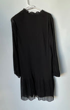 Load image into Gallery viewer, DKNY Womens Black Chiffon Pleated Tie Neck Long Sleeve Pullover Shift Dress 14
