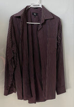 Load image into Gallery viewer, Calvin Klein Mens Burgundy Striped Cotton Collared Dress Shirt Size L 16 34/35
