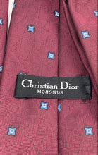 Load image into Gallery viewer, Christian Dior Mens Burgundy Printed Adjustable Bar Track Designer Tie Stained
