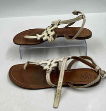 Load image into Gallery viewer, Authentic Tory Burch Womens Phoebe Cream Brown Leather Thong Sandals Size 7.5 M
