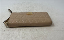 Load image into Gallery viewer, Michael Kors Womens Taupe Leather Quilted Credit Card Slot Zip-Around Wallet
