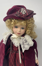 Load image into Gallery viewer, Blonde Curly Hair Vintage Style Porcelain Doll Collectible With Velvet Dress
