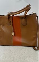 Load image into Gallery viewer, Michael Kors Womens Mercer Brown Center Stripe Leather Convertible Tote Bag
