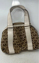 Load image into Gallery viewer, Michael Kors Womens Beige Brown Signature Leather Trim Zip Top Satchel Bag
