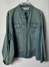 Load image into Gallery viewer, Chico's Womens Blue Denim Long Sleeve Embroidered Detailed Back Jacket Size 3
