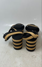 Load image into Gallery viewer, Forever 21 Womens Black Beige Striped Ankle Strap Espadrille Sandals Size 8
