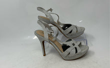 Load image into Gallery viewer, Gianni Bini Womens Silver Tone Glitter Ankle Strap Sandals Size 6M Minor Stain
