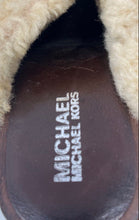 Load image into Gallery viewer, Michael Kors Womens Brown Suede Studded Wooden Platform Clogs Heels Size 10
