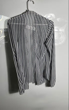 Load image into Gallery viewer, Cache Womens Blue White Striped Ruffle Long Sleeve Collared Blouse Top Size 6
