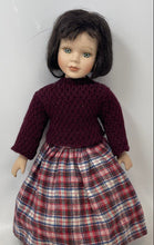 Load image into Gallery viewer, Brown Hair Green Eyes Porcelain Girl Doll In Red Sweater &amp; Plaid Skirt
