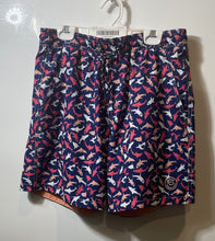 Load image into Gallery viewer, Oscar De La Renta Mens Blue Fish Print Elastic Waist Drawstring Swim Shorts Sz M
