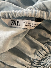 Load image into Gallery viewer, Zara Womens Light Blue Short Puff Sleeve Square Neck Cropped Blouse Top Size M
