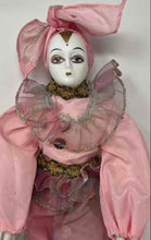 Load image into Gallery viewer, Vintage Pink Outfit Ruffled Collar Collectible Porcelain Harlequin Doll
