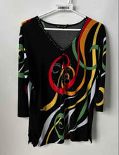 Load image into Gallery viewer, Valentina Womens Multicolor Abstract Rhinestone V-Neck Tunic Blouse Top No Size
