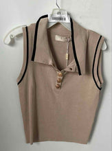 Load image into Gallery viewer, Lizette Collection Womens Beige Black Short Sleeve Collared Blouse Top Size L
