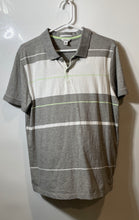 Load image into Gallery viewer, Calvin Klein Mens Gray White Striped Liquid Cotton Short Sleeve Polo Shirt Sz L
