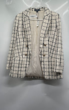 Load image into Gallery viewer, Express Womens White Plaid Tweed Double-Breasted Blazer Jacket Size S With Tag
