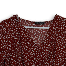 Load image into Gallery viewer, Shein Womens Red White Floral Short Sleeve V Neck Pullover Blouse Top Size Large
