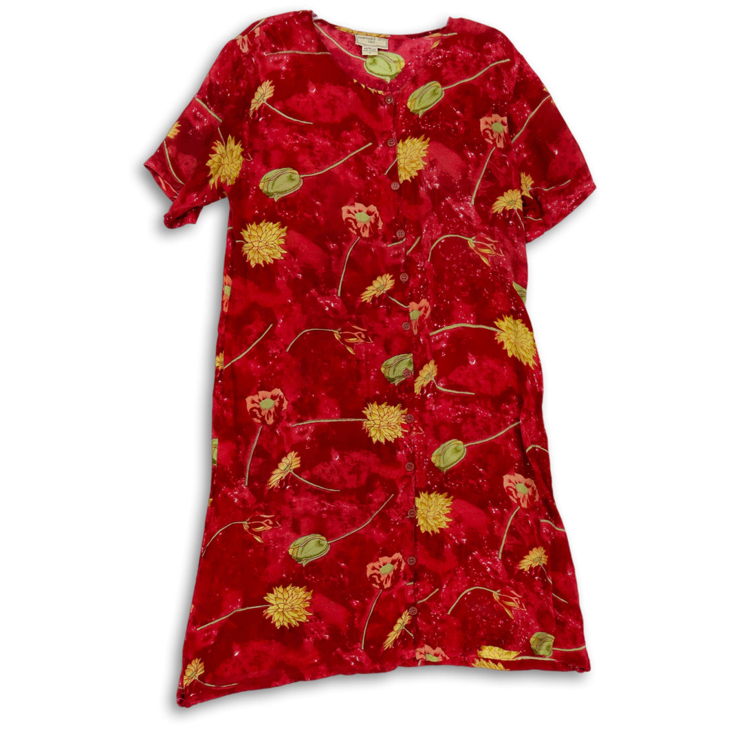 Gianfranco Lotti Womens Multicolor Floral Button Front Short Shirt Dress Size M