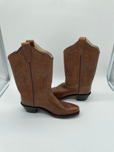 Load image into Gallery viewer, Old West Girls Brown Leather Pull On Snip Toe Mid Calf Western Boots Size 4
