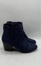 Load image into Gallery viewer, Aldo Womens Blue Suede Almond Toe Side Zipper Block Heel Chelsea Boots Size 7
