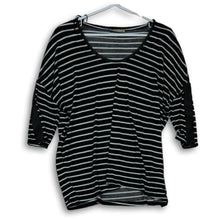 Load image into Gallery viewer, Zara Womens Black White Striped 3/4 Sleeve Scoop Neck Blouse Top Size M
