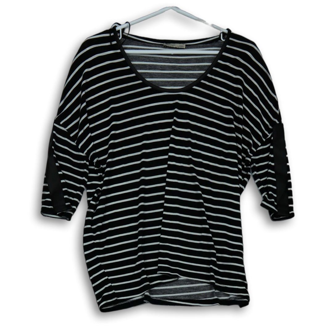 Zara Womens Black White Striped 3/4 Sleeve Scoop Neck Blouse Top Size M
