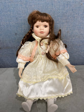 Load image into Gallery viewer, Beautiful Braided Hair Brown Eyes Ivory Dressed Up Ceramic Doll
