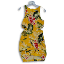 Load image into Gallery viewer, Guess Womens Yellow Floral Round Neck Cut Out Waist Back Zip Mini Dress Size S
