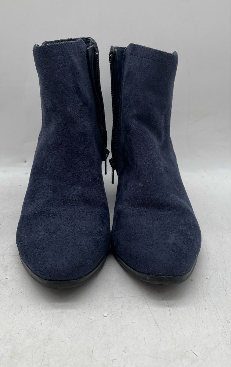 Aldo Womens Blue Suede Almond Toe Side Zipper Block Heel Chelsea Boots Size 7