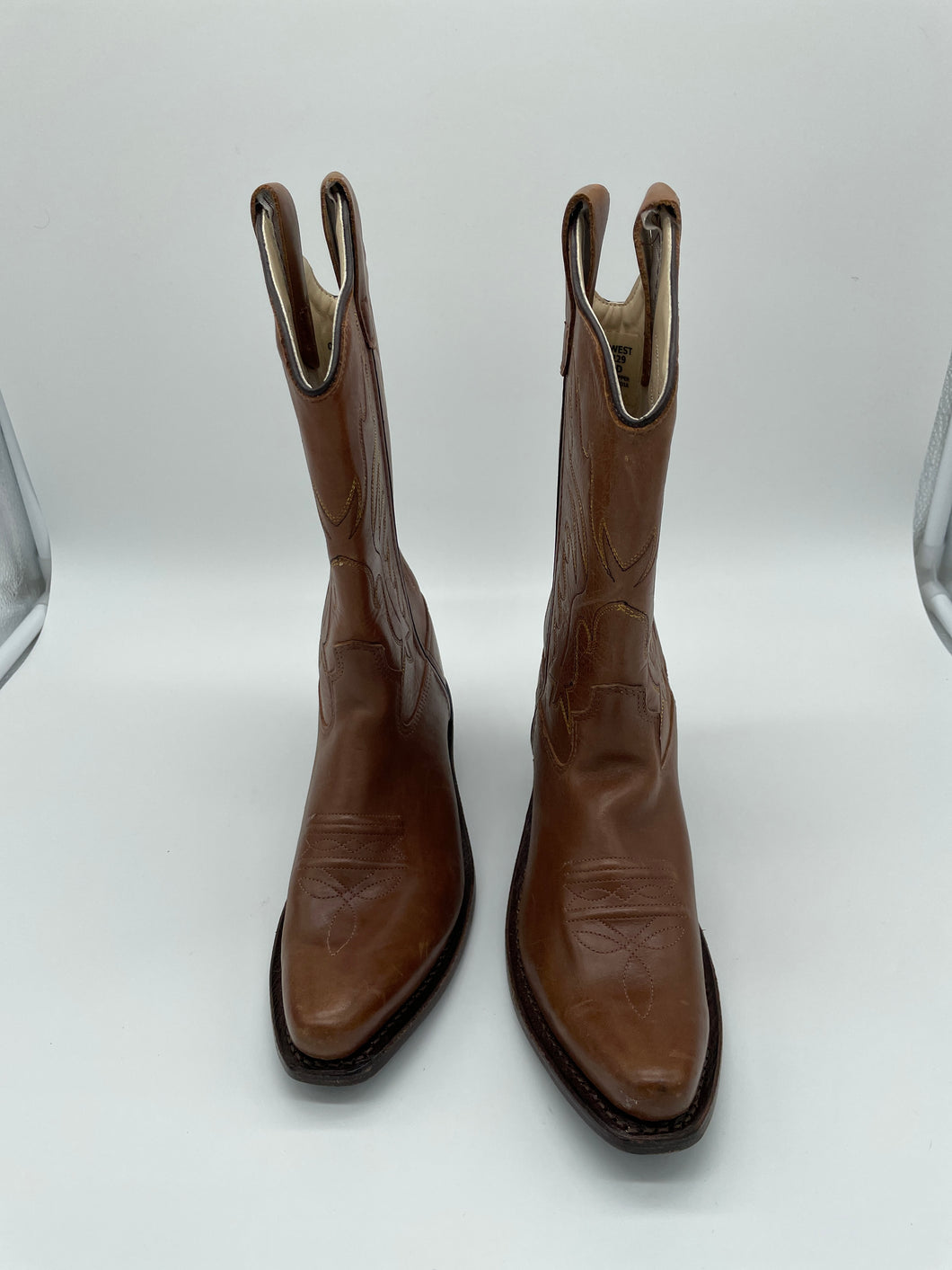Old West Girls Brown Leather Pull On Snip Toe Mid Calf Western Boots Size 4