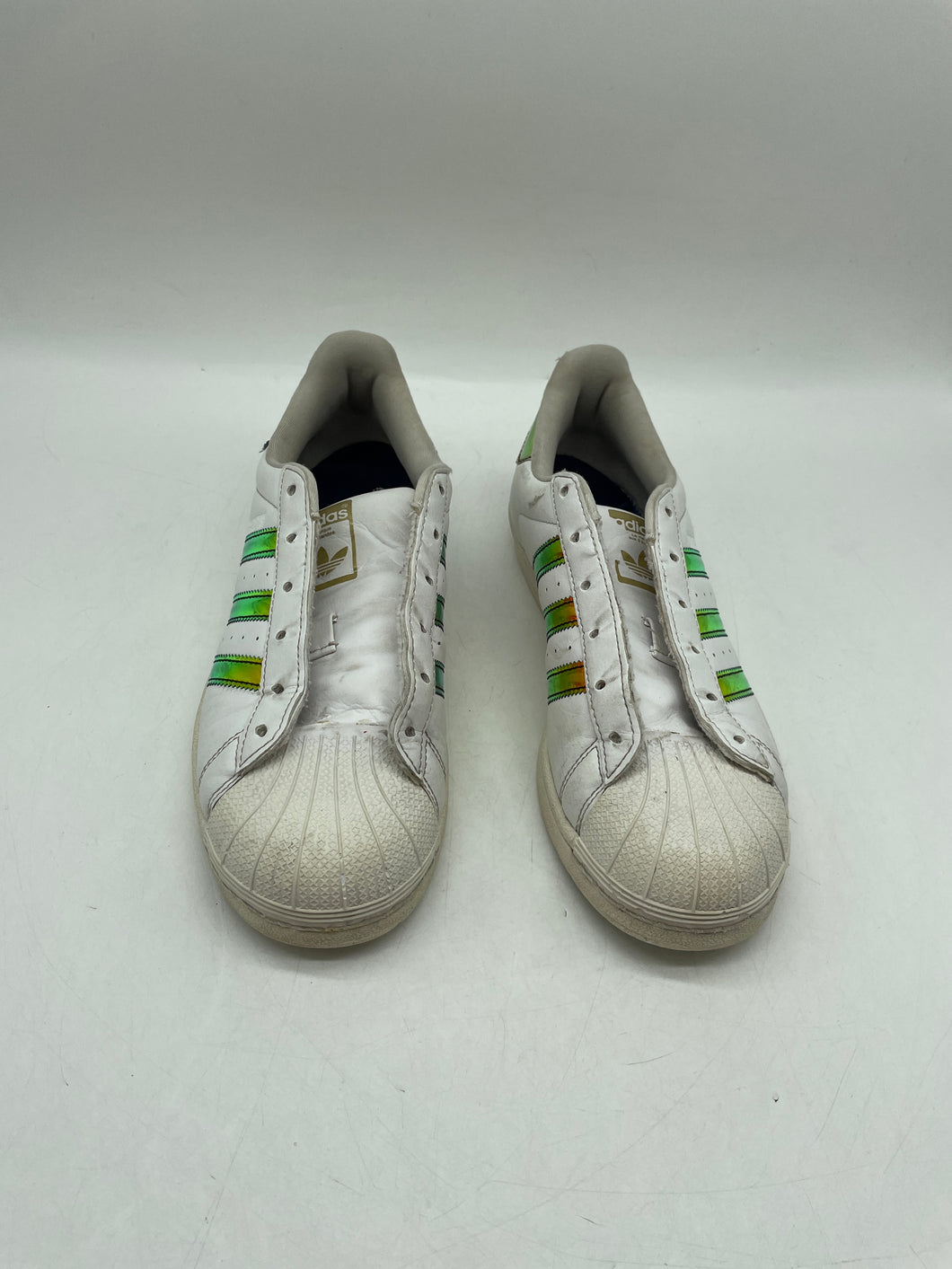 Adidas Boys Superstar White Leather Lace Up Low Top Sneakers Shoes Size 5