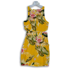 Load image into Gallery viewer, Guess Womens Yellow Floral Round Neck Cut Out Waist Back Zip Mini Dress Size S
