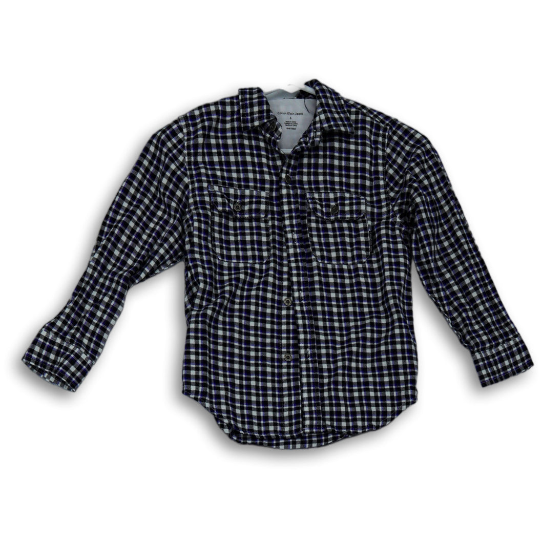 Calvin Klein Boys Multicolor Plaid Long Sleeve Collared Button Up Shirt Size 6