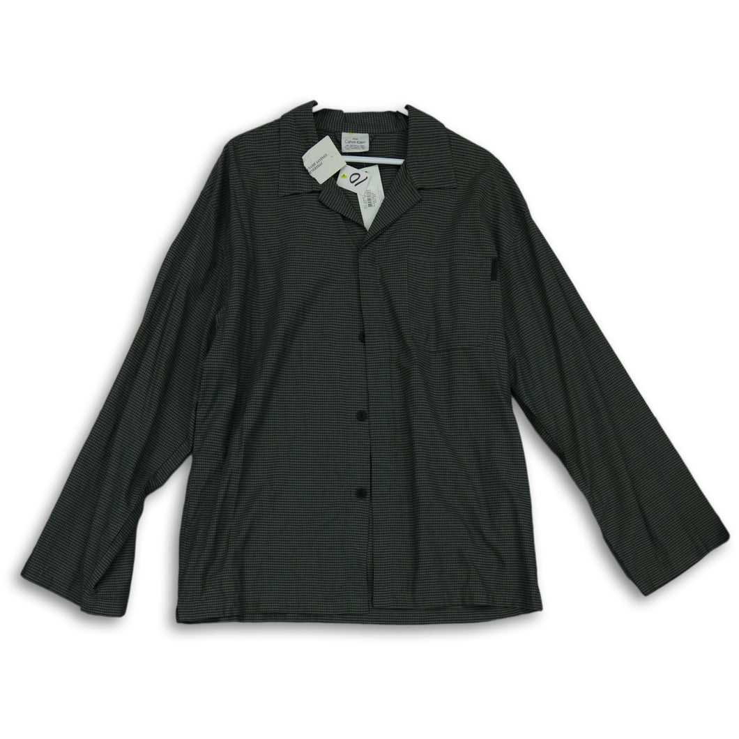 Calvin Klein Mens Green Black Striped Long Sleeve Button Up Shirt Size Medium
