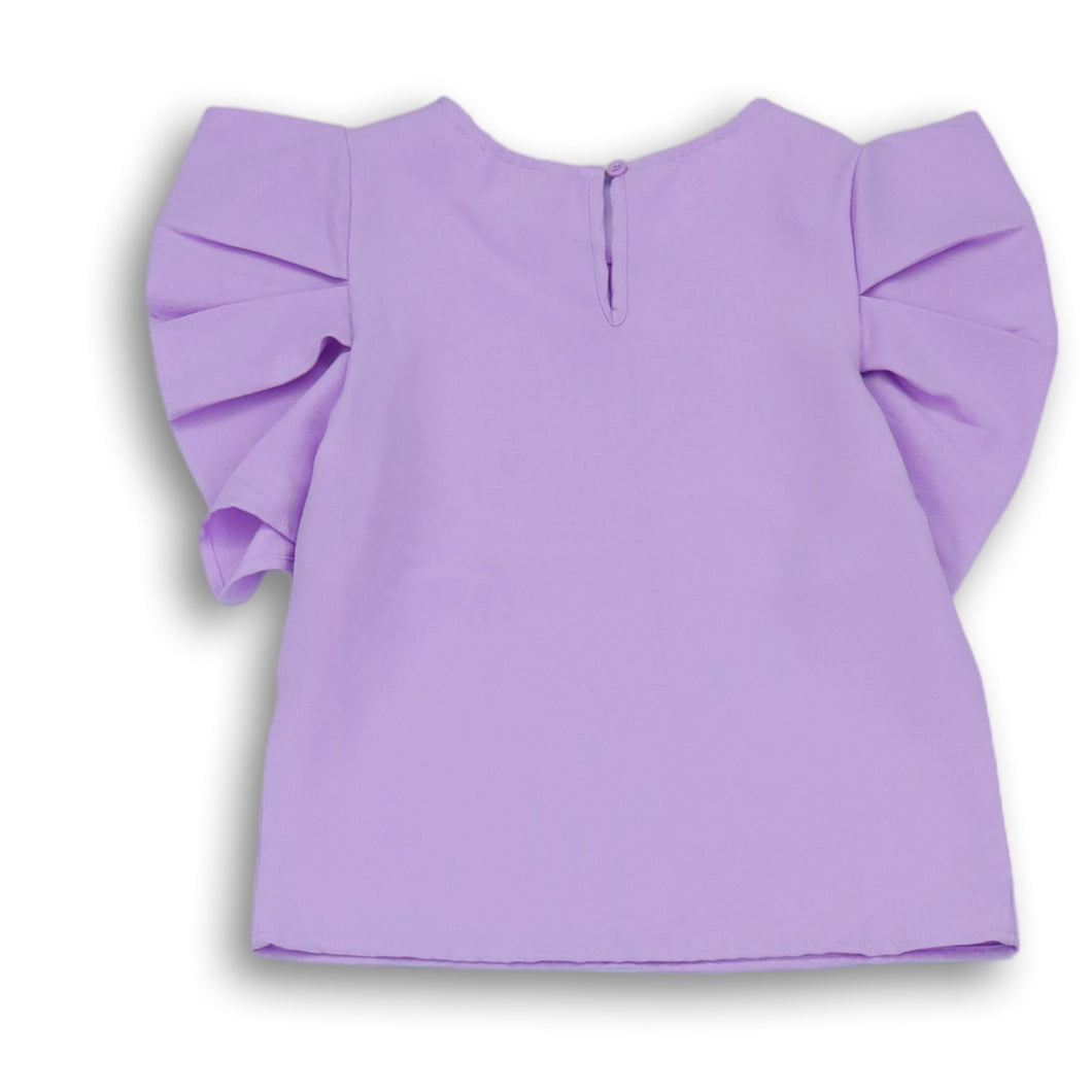 Shein Girls Lilac Ruffled Short Sleeve Crew Neck Pullover Blouse Top Size 9Y